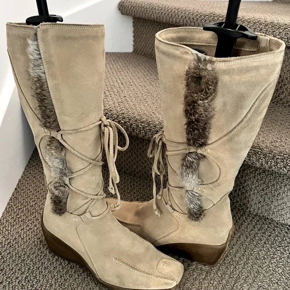 Bravo brown suede knee high boot with fur trim - Picture 2 of 4